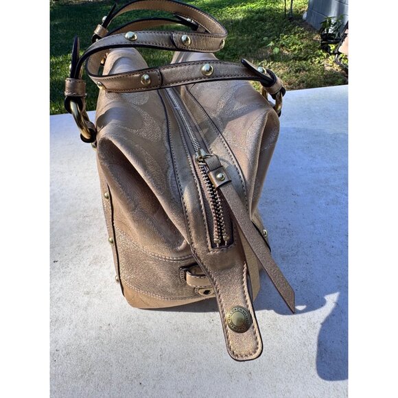Coach Gold Metallic Signature Jacquard Satchel Bag With Double Handles - Picture 3 of 11